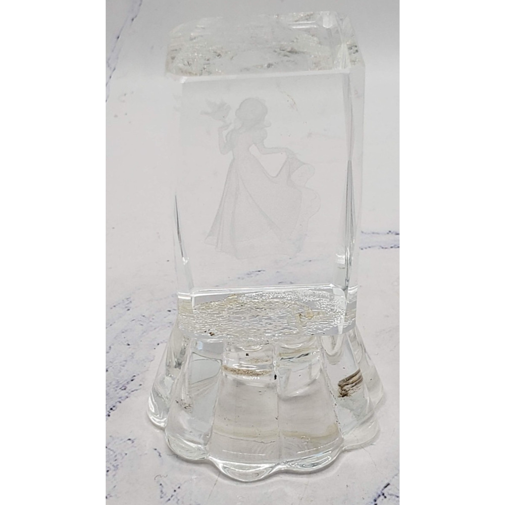 Lady Dancing With Flower Laser Etched Crystal Glass 3 Inch Cube Paper Weight